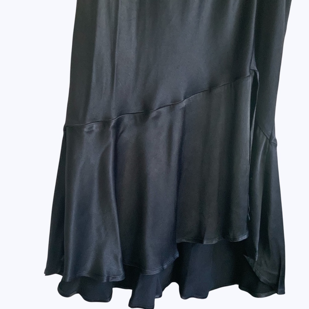Anthropologie NWOT Asymmetrical Black Satin Flounce Ruffle Slip Midi Skirt SZ S - Picture 8 of 11